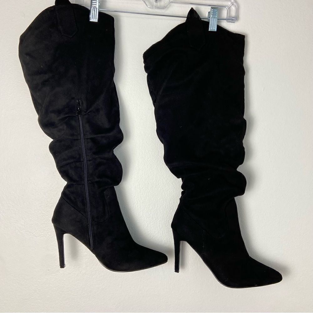 Ashley Stewart Diva Black Vegan Suede Over the Knee Spiked‎ Heel Boots Size 9W
